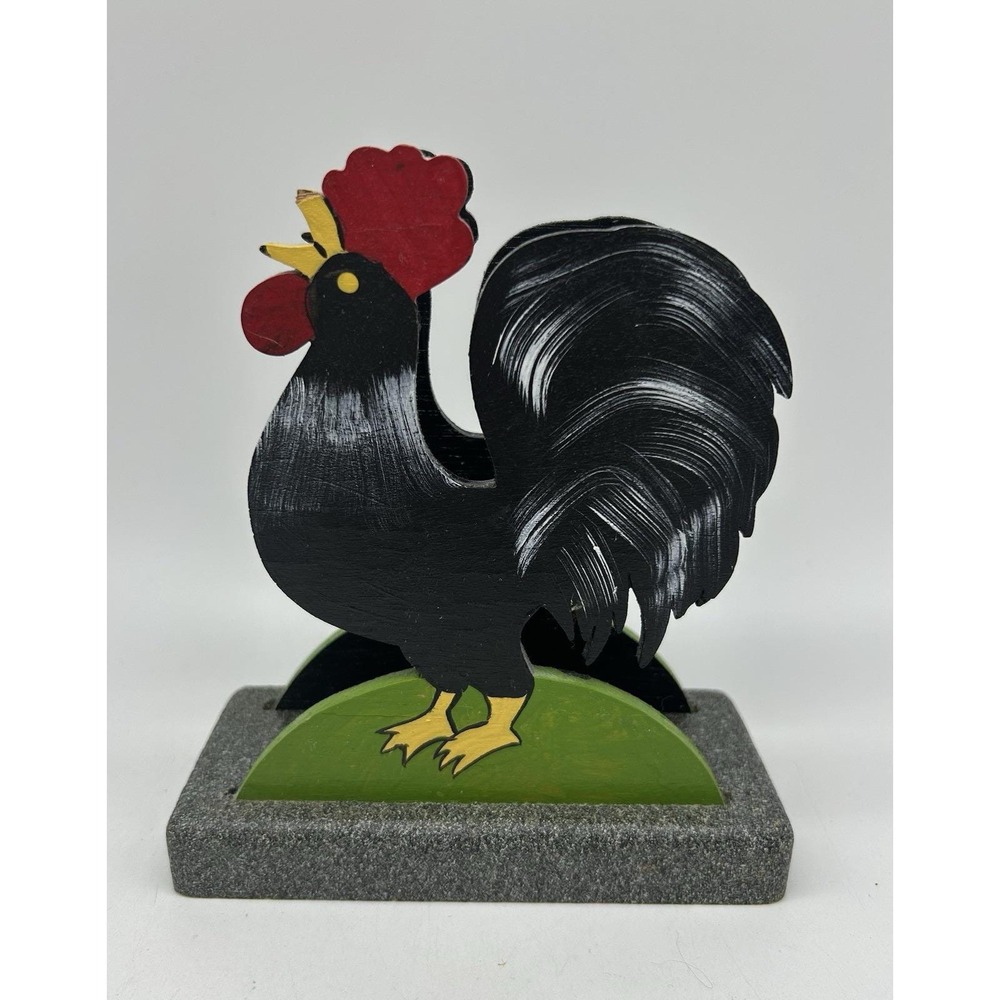 Wooden Folk Art Rooster Napkin Holder Hand Painted Farmhouse Kitchen Decor EX